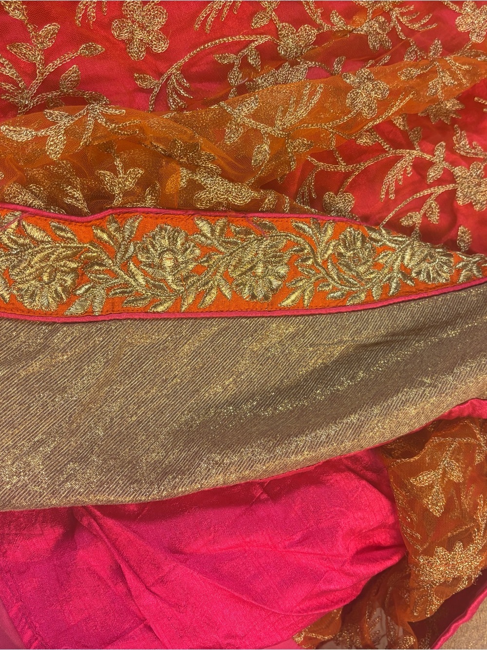 Stunning Indian Lehenga – Never Worn – Pink/Orange & Gold Embroidery (S/M)
